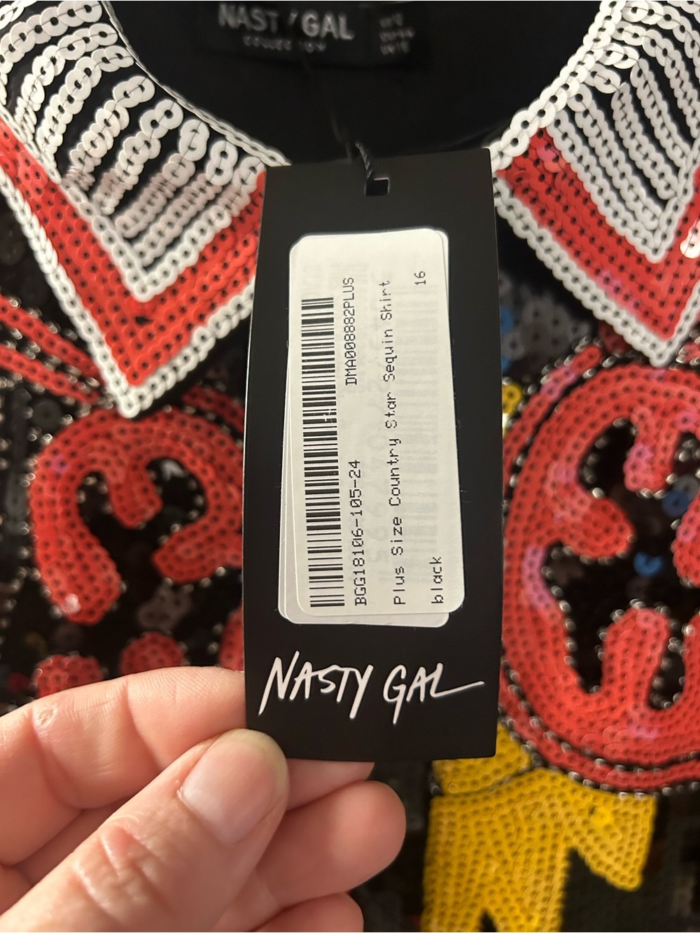 Nasty Gal Black Sequin Button-Down Halloween BRAND NEW Western - Picture 3 of 5
